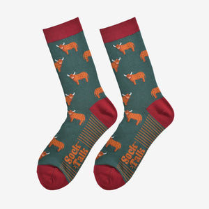 Mens Green Highland Cow Socks