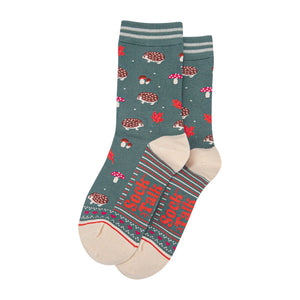 Womens Sage Green Hedgehog & Toadstool  Socks
