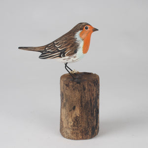 Hand Carved Wooden Robin on a Log by Archipelago