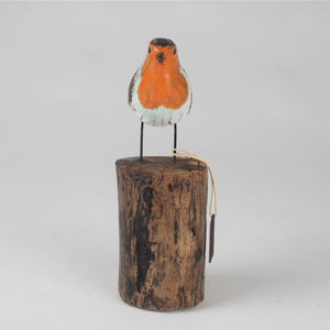 Hand Carved Wooden Robin on a Log by Archipelago