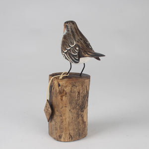 Hand Carved Wooden Robin on a Log by Archipelago