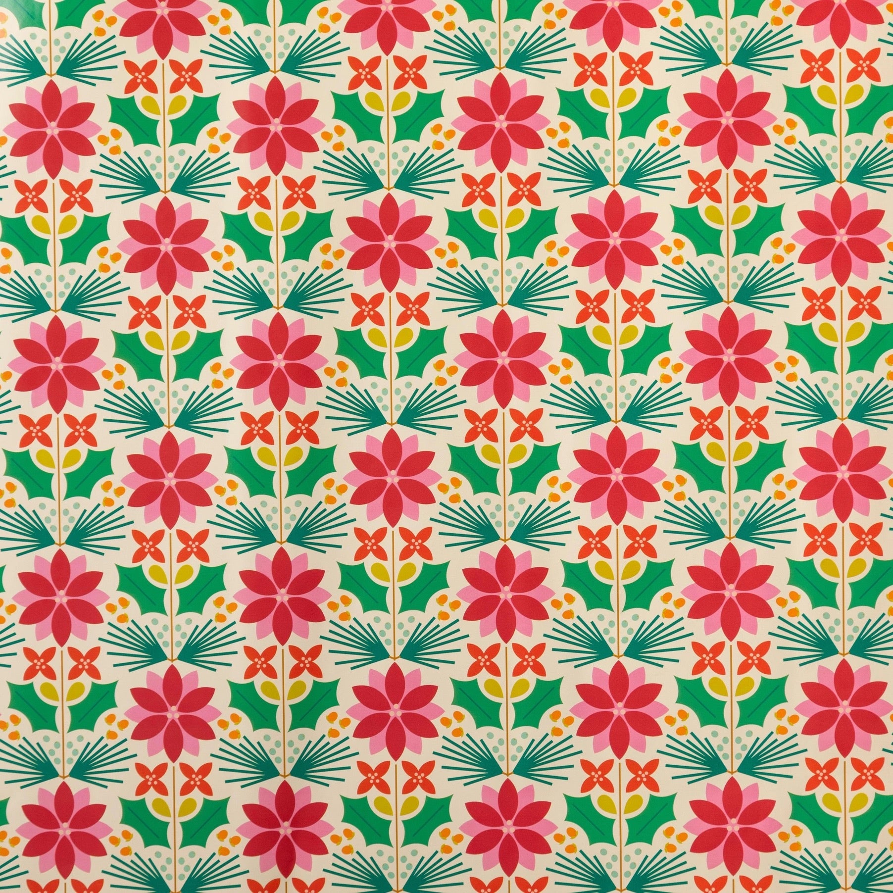 Ponsietta Floral Christmas Gift Wrapping Paper Roll
