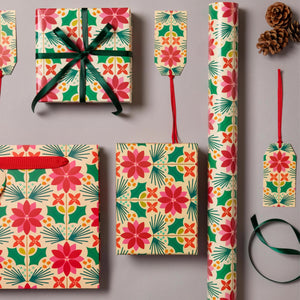 Ponsietta Floral Christmas Gift Wrapping Paper Roll