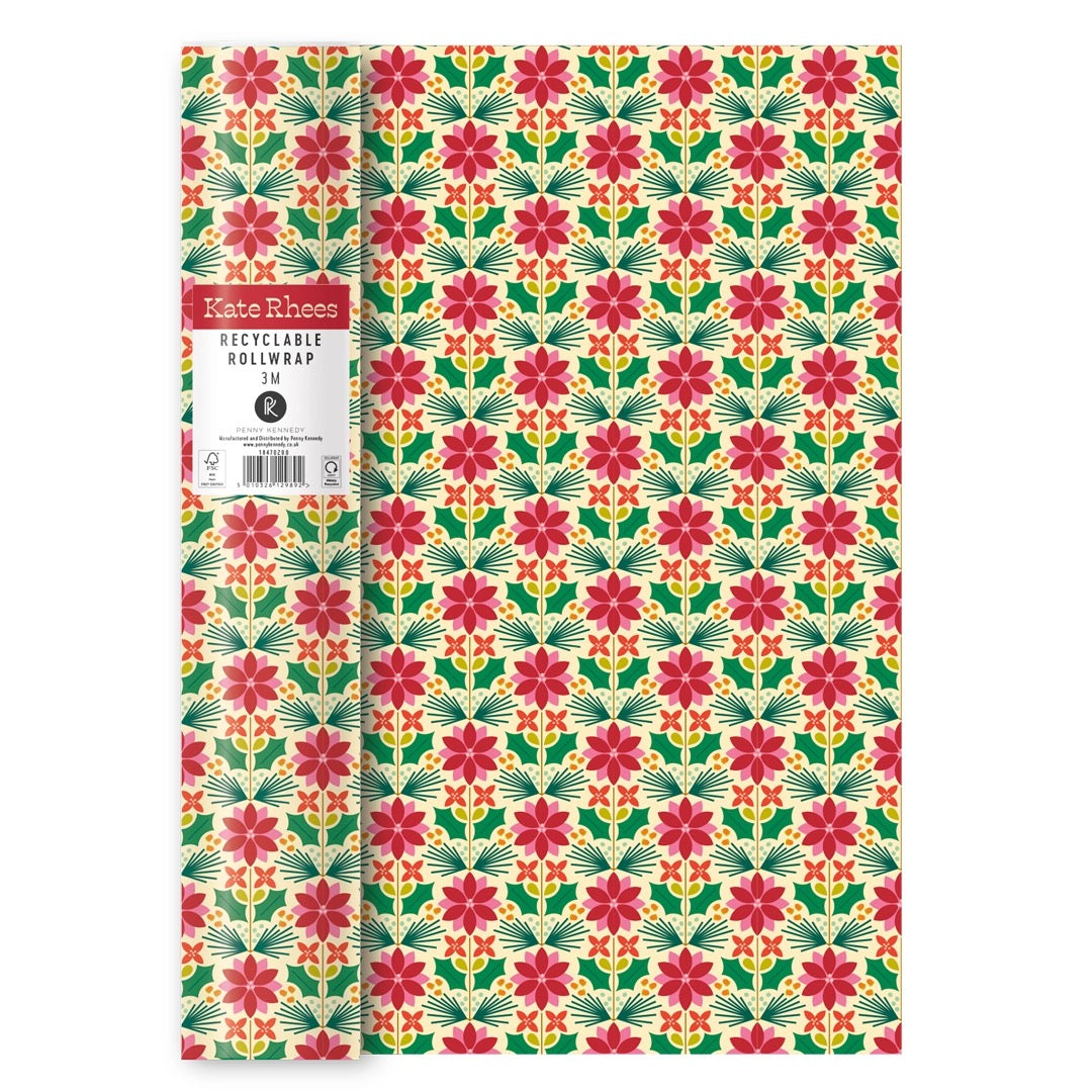 Ponsietta Floral Christmas Gift Wrapping Paper Roll