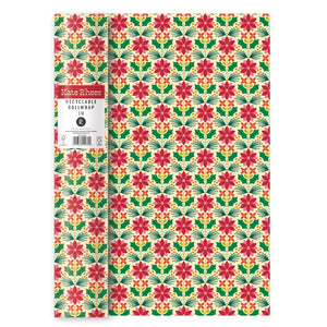 Ponsietta Floral Christmas Gift Wrapping Paper Roll