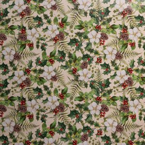 Christmas Wrapping Paper - Holly Berries Green Floral