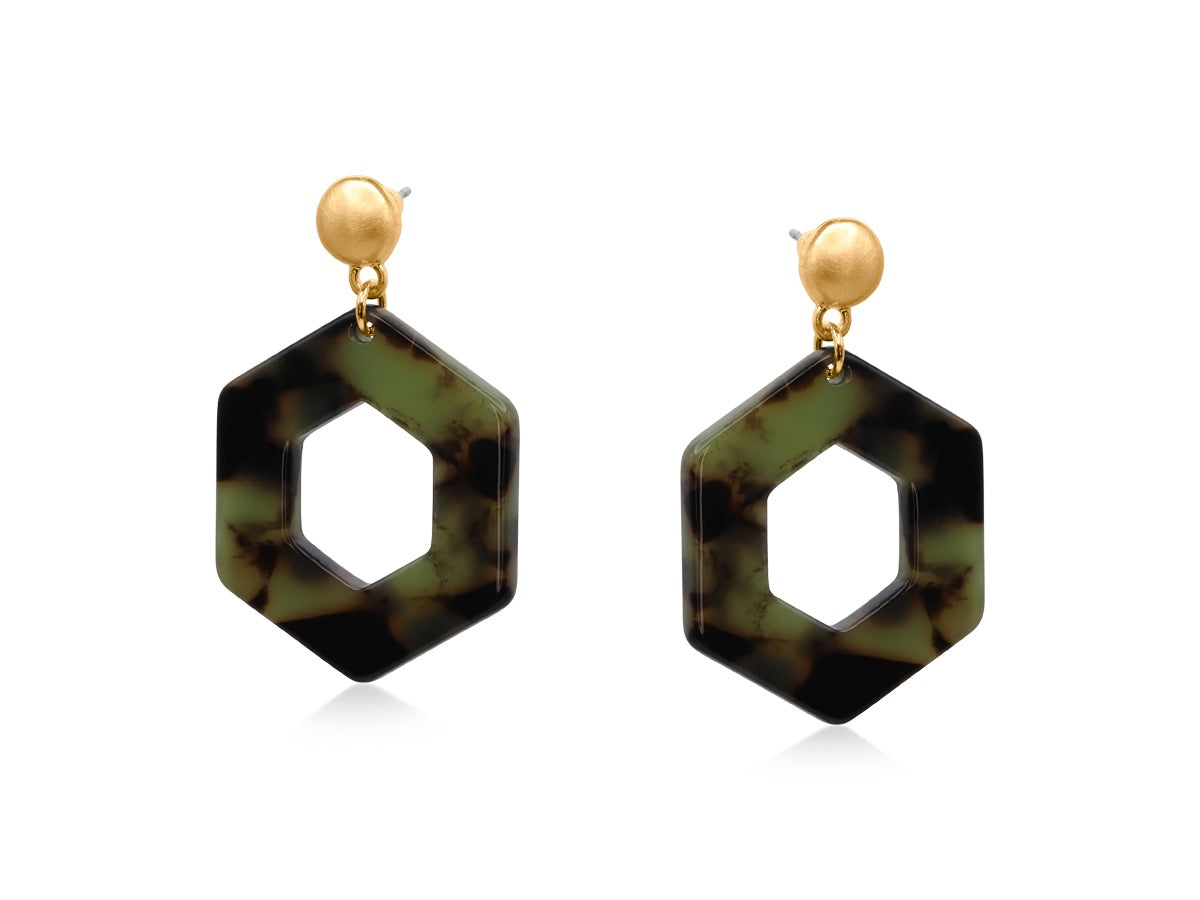 Paris Resin Geometric Earrings - Green
