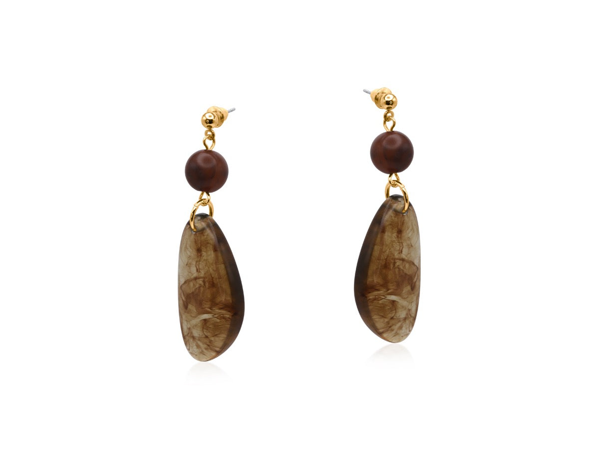 Catsuane Resin Drop Earrings-Brown