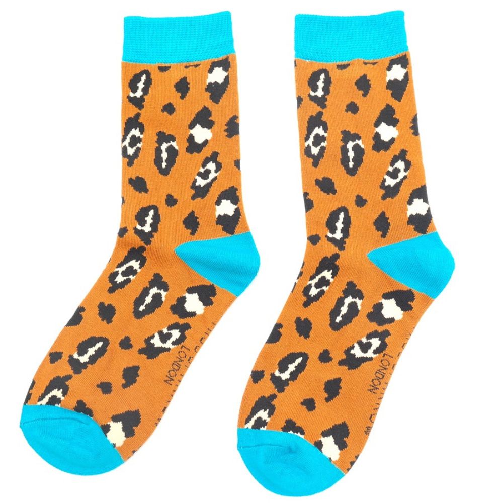 Womens Leopard Spot Socks - Brown