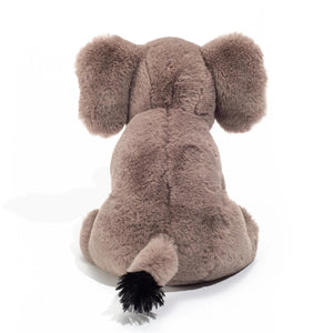 Plush elephant toy on a white background