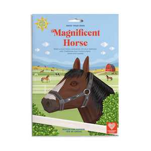 Packaging for 'Make Your Own Magnificent Horse' craft kit with a horse illustration on a white background.