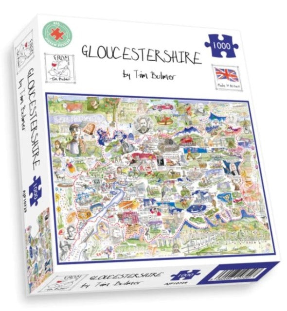 Square box featuring illustrative map of Gloucestershire