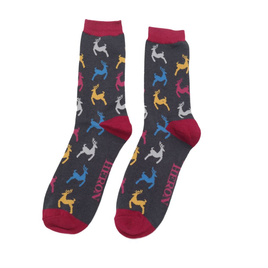 Mens Leaping Deer Socks - Charcoal