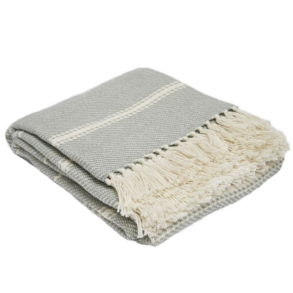 Oxford Striped Blanket- Dove Grey-Weaver Green