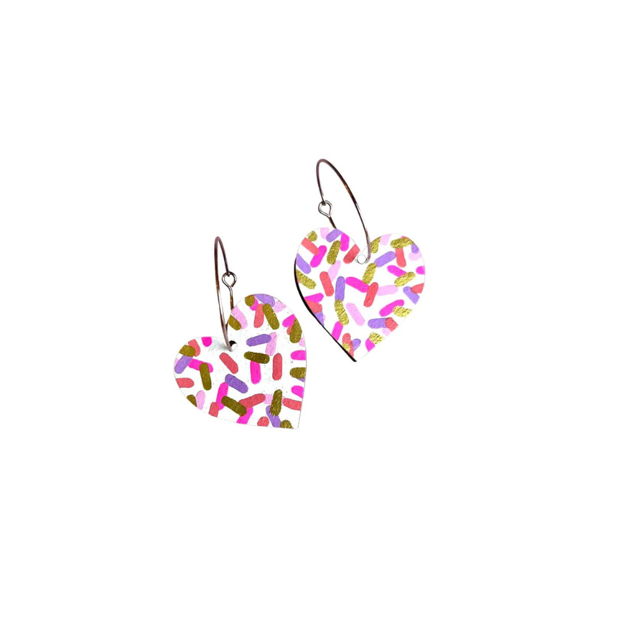 Pink Confetti Heart Hoop earrings
