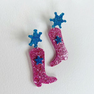 Pink Cowboy Boot Glitter Earrings