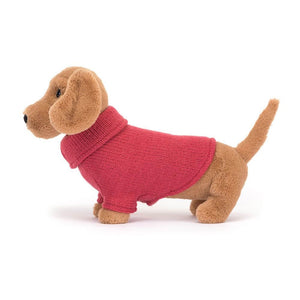 Sausage dog soft toy with pink jumper