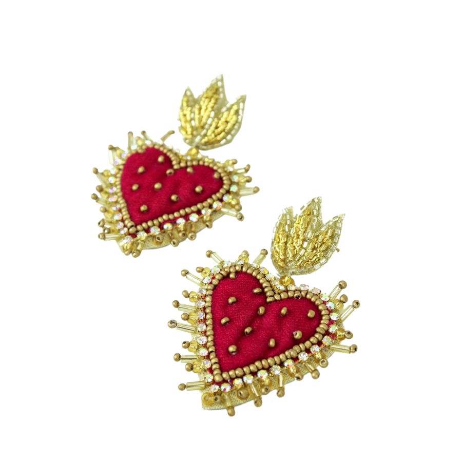 Sacred Heart Burgundy Velvet Earrings