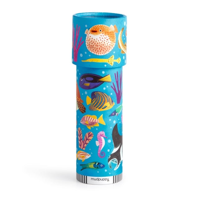 Tube Kaleidoscope with blue sea life pattern on the outside 