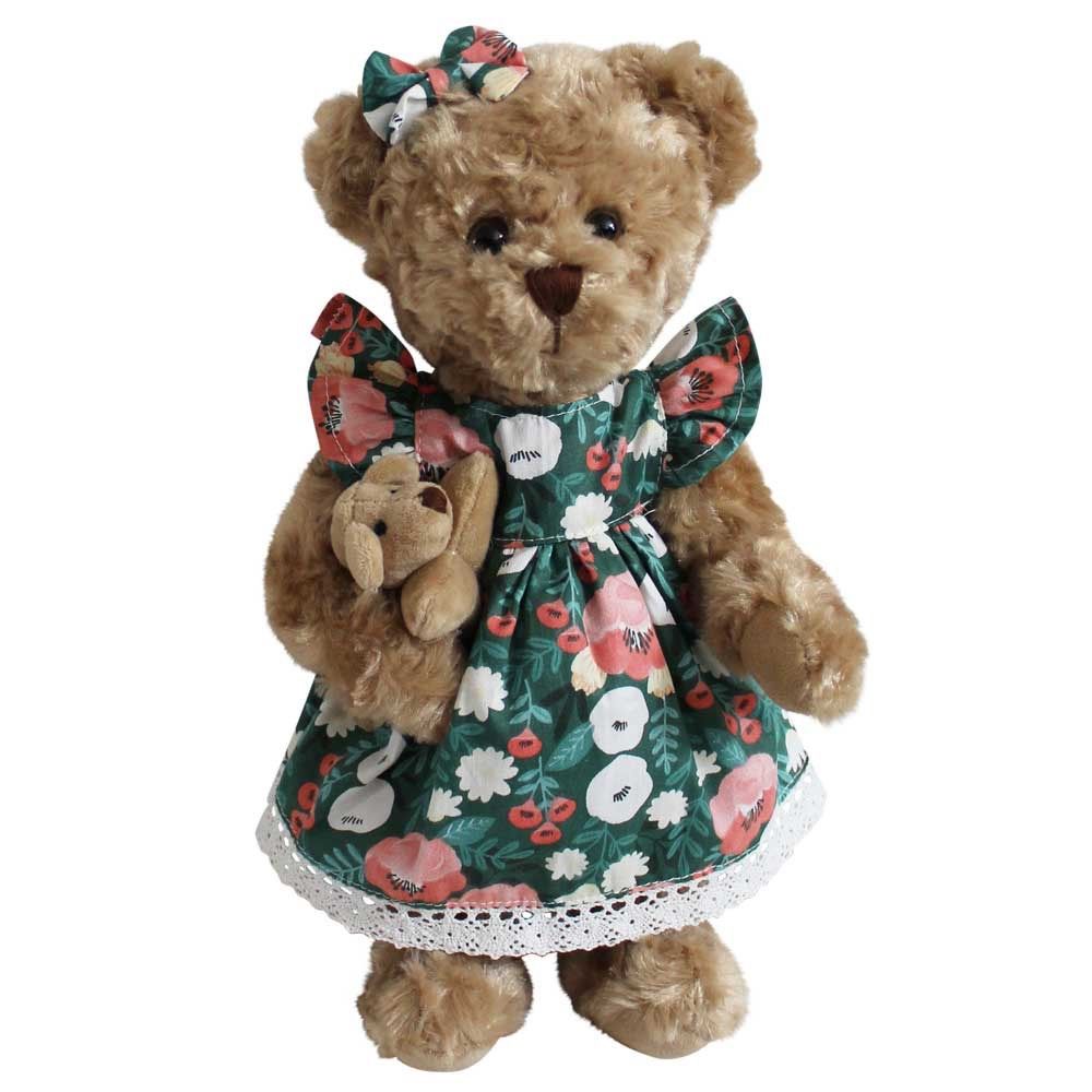 Teddy Bear with Green Woodland Dress and Pet