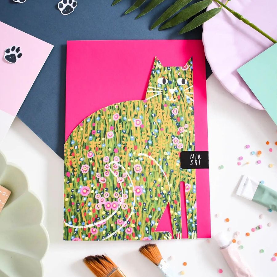 Klimt Cut Out Cat Card