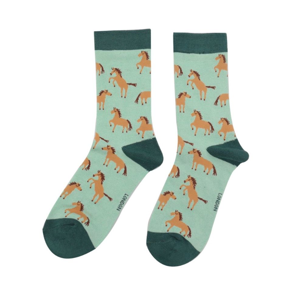 Womens Socks- Wild Horses -Mint