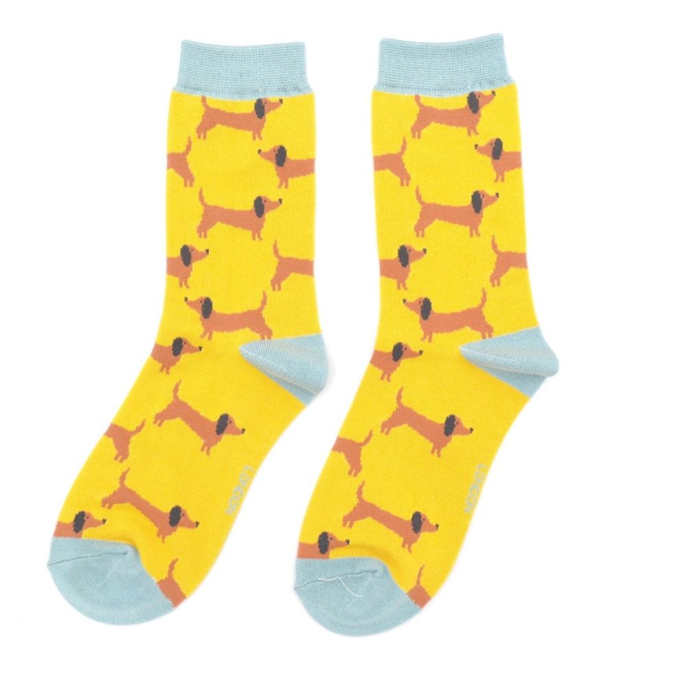 Womens Sausage Dog Socks - Yellow