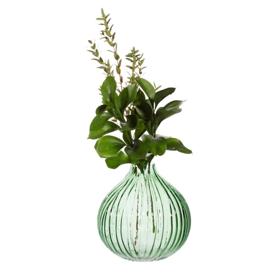 Round Fluted Green Glass Vase