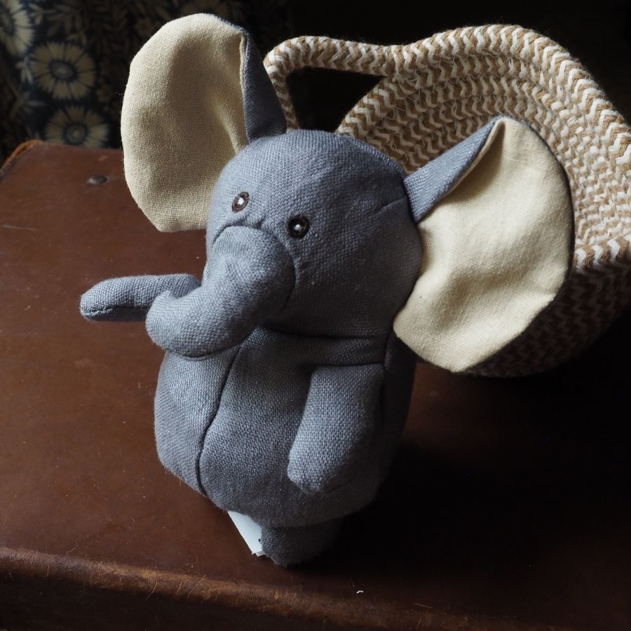 Grey Elephant in a basket childs Toy