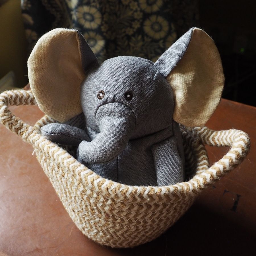 Grey Elephant in a basket Toy