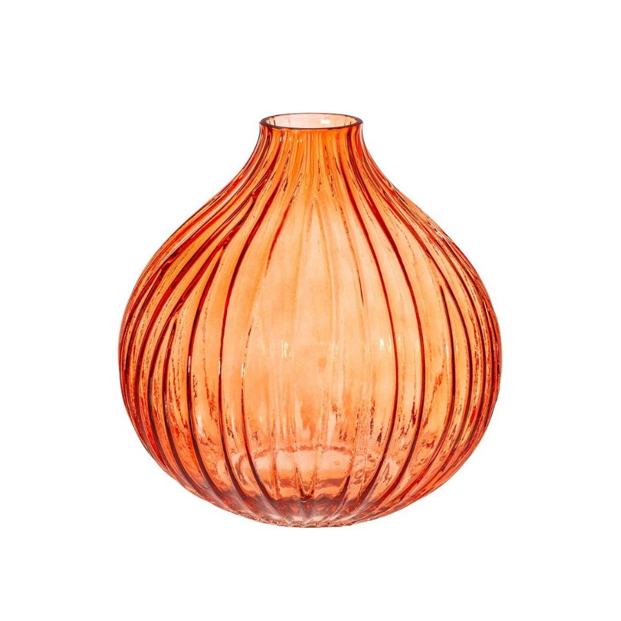 Round Fluted Amber Glass Vase