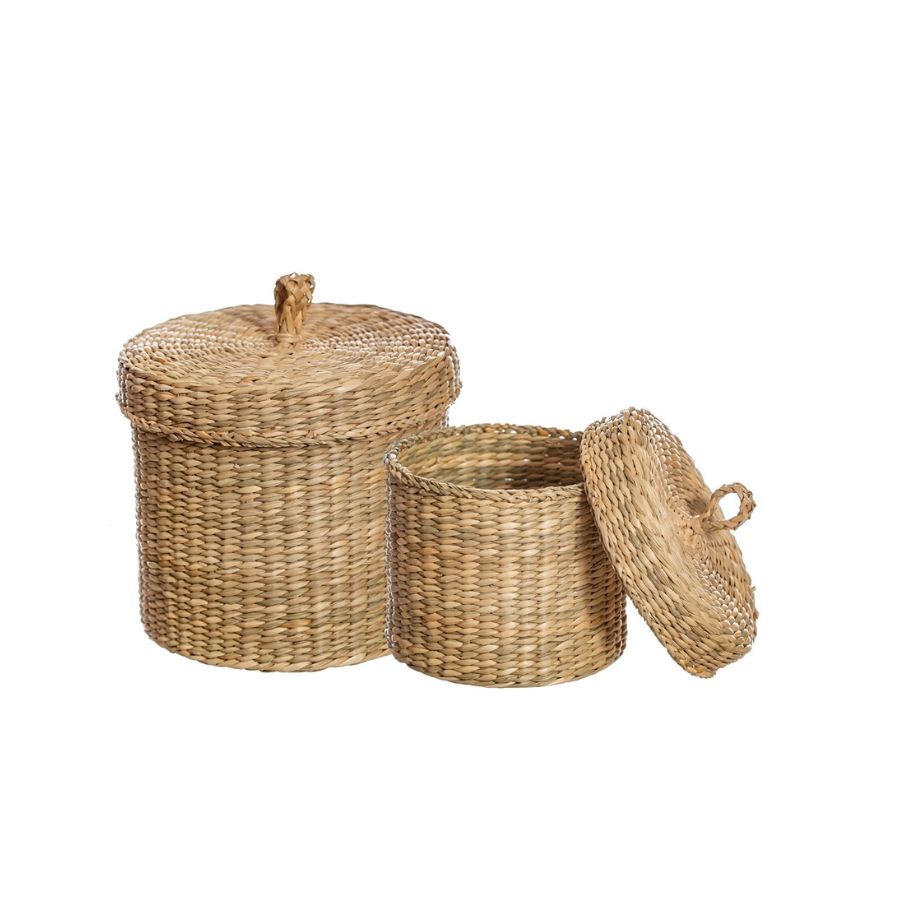 Set of 2 Seagrass Baskets with Lids