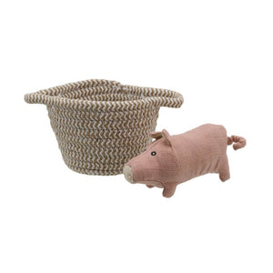 Pink Linen Pig in a Basket