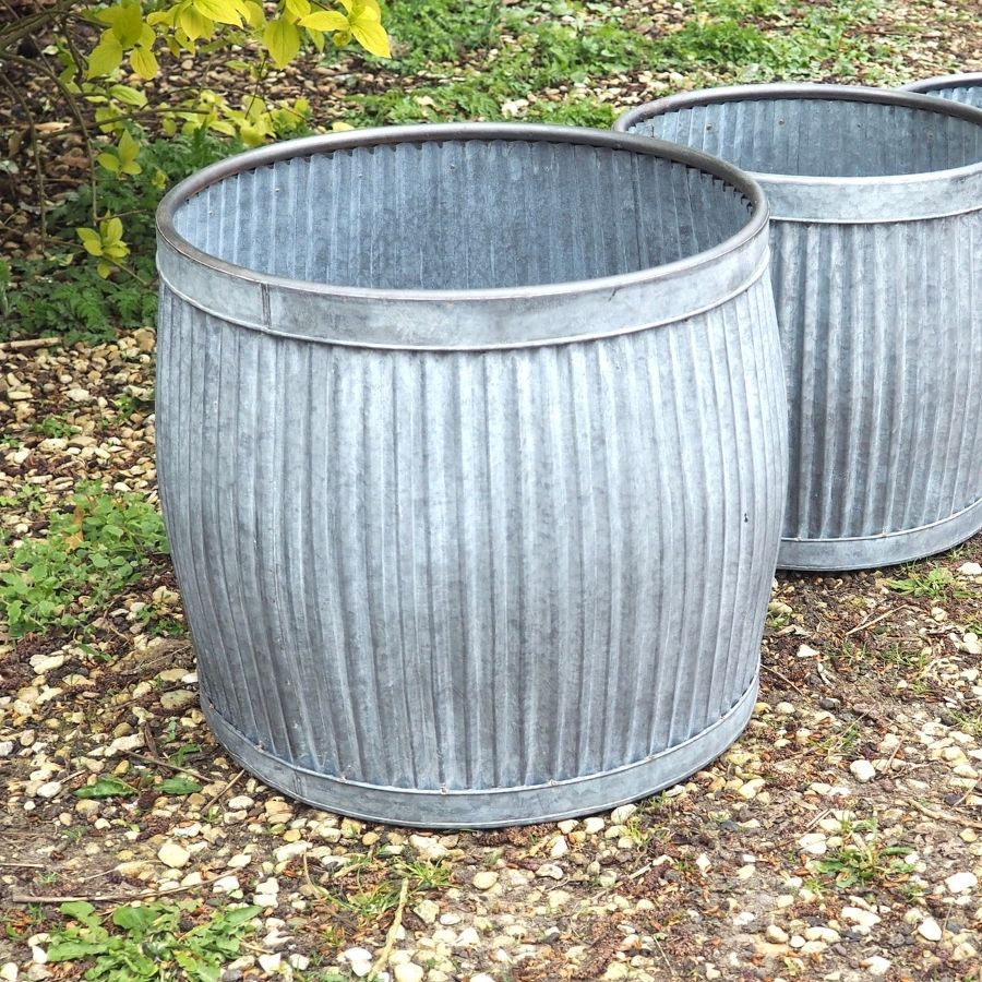 Vintage Style Ribbed Metal 'Dolly Tub' Garden Planters