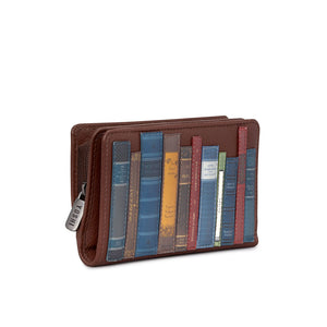 Bookworm Library Leather Zip Around Purse- Brown