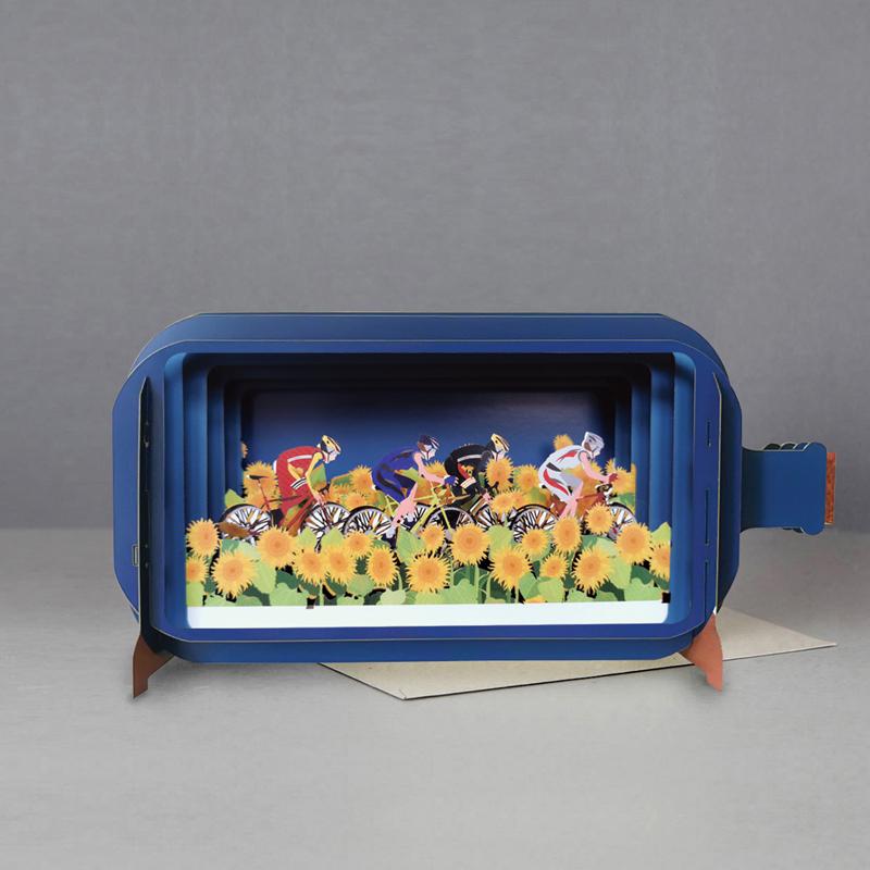 Cycling in Sunflowers - Message in a Bottle 3D Card