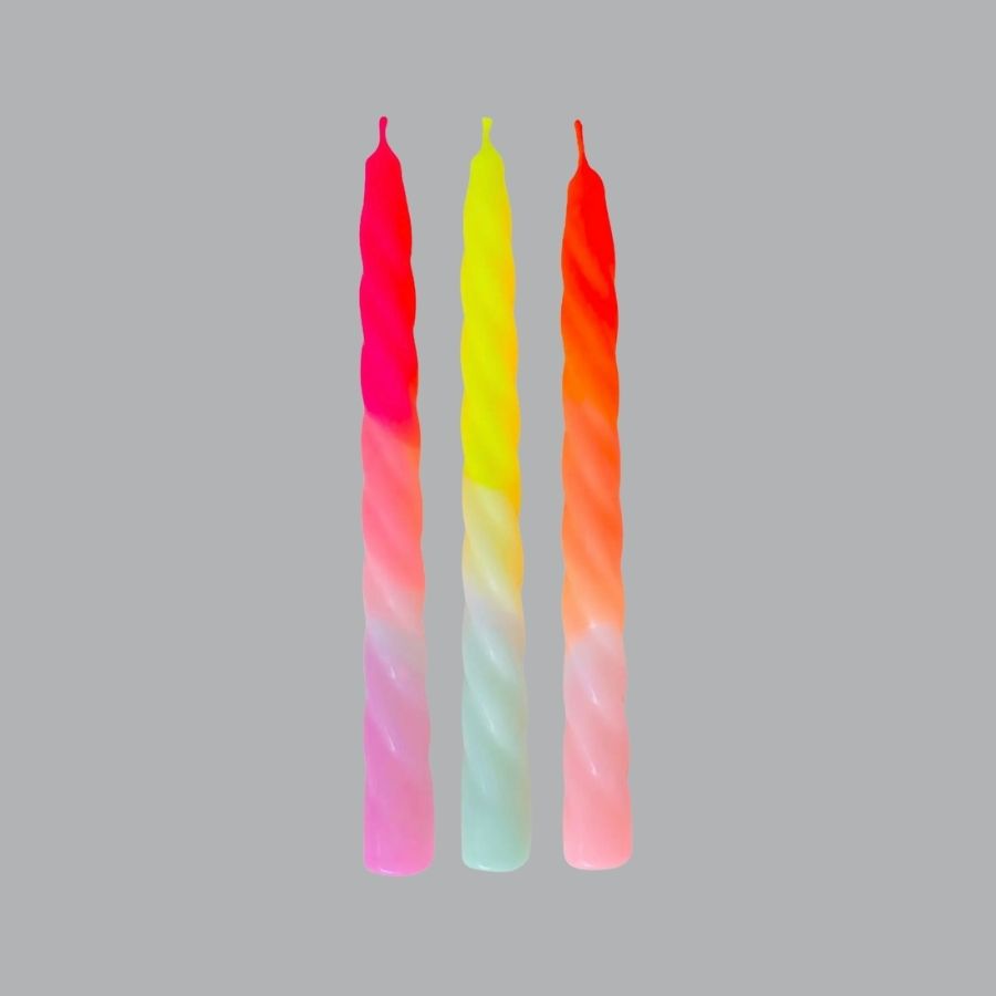 Dip Dyed twisted Neon dinner candles - Fruit Salad
