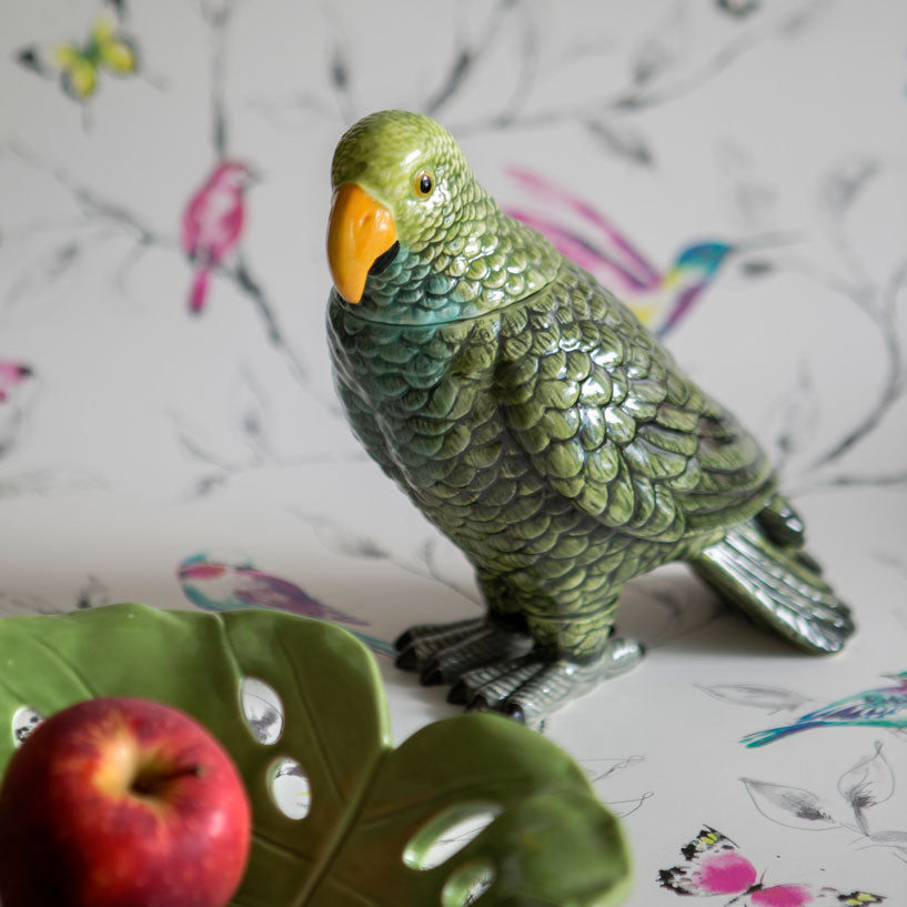 Green Parrot decorative jar