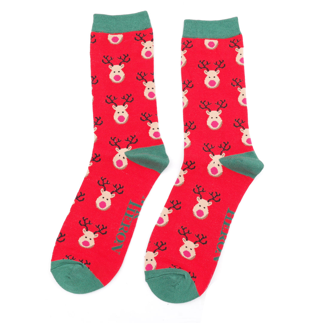 Mens Reindeer Socks- Red