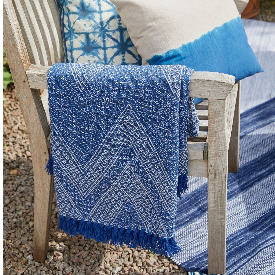 Blue Geometric Woven Re-cycled Cotton Throw