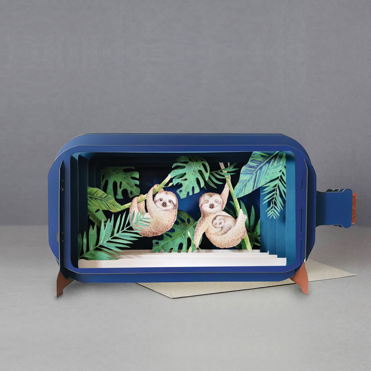 Sloth Family - Message in a Bottle 3D Card