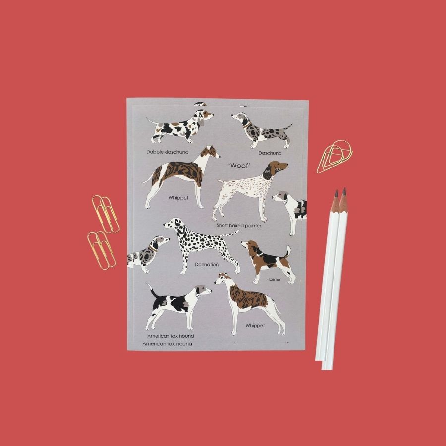 Woof  on Grey Dog Greetings Card