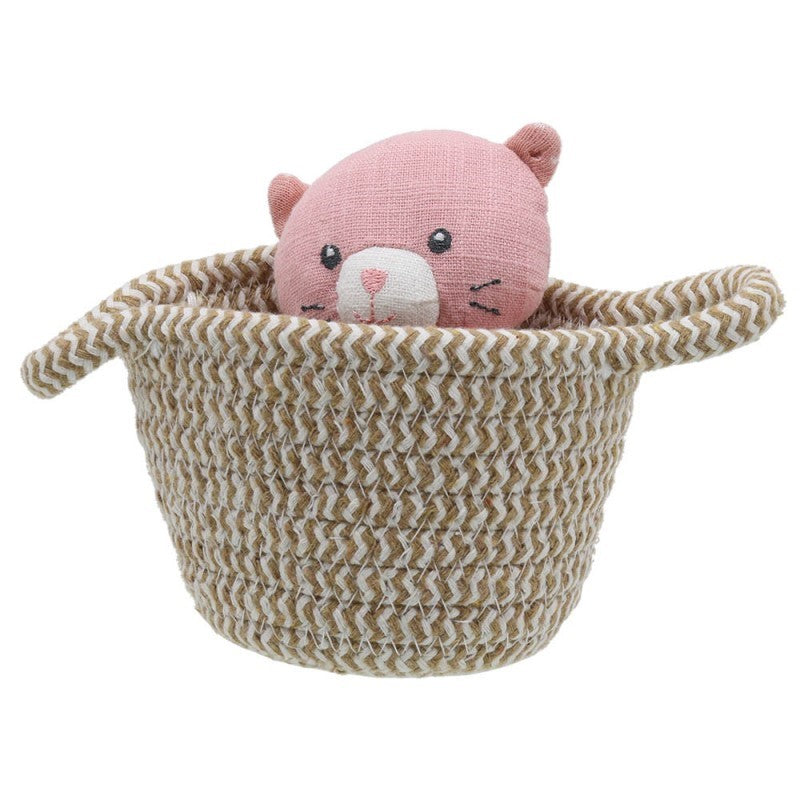 Pink Cat toy in a basket