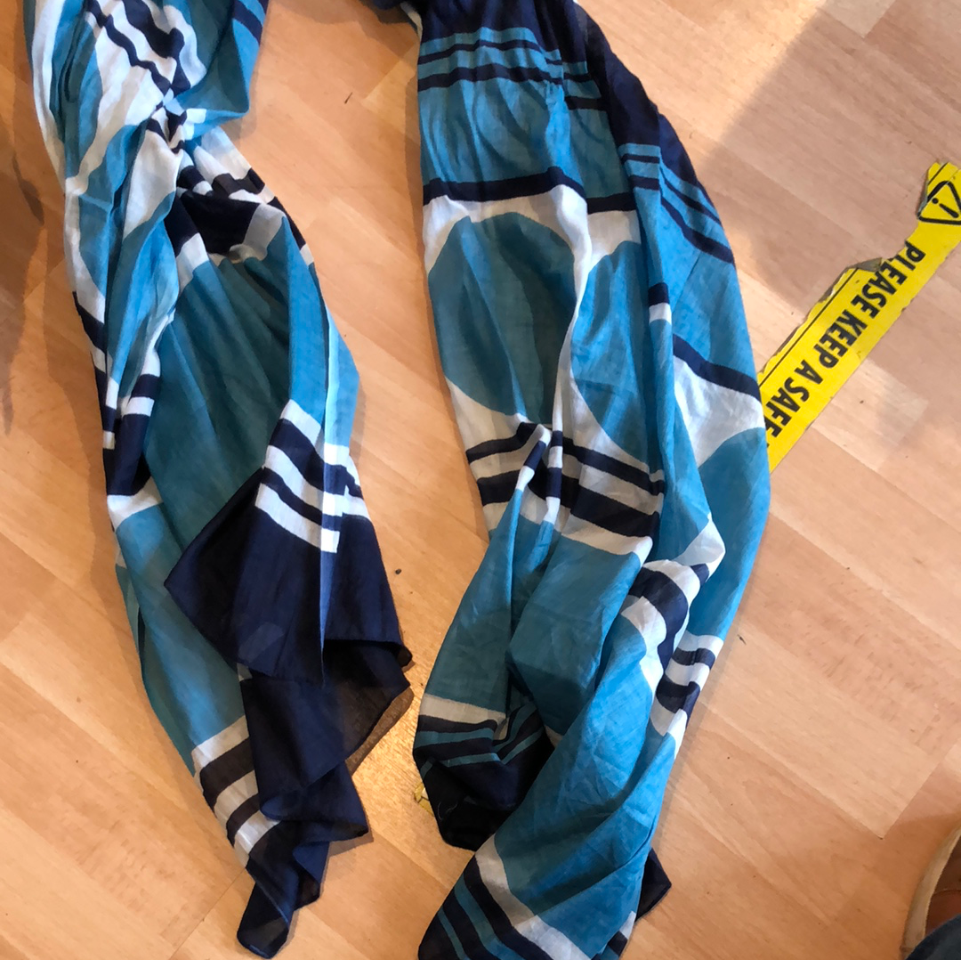 Blue circles and stripes cotton scarf