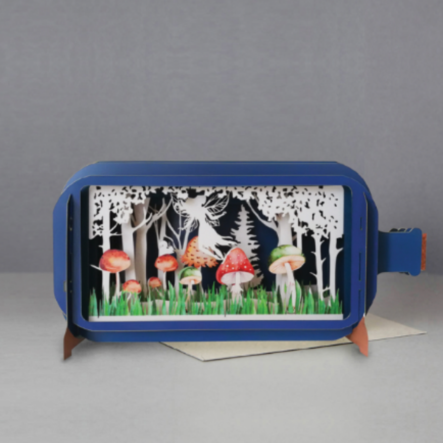 Mushrooms In the woods Pop Up 3D message in a bottle card