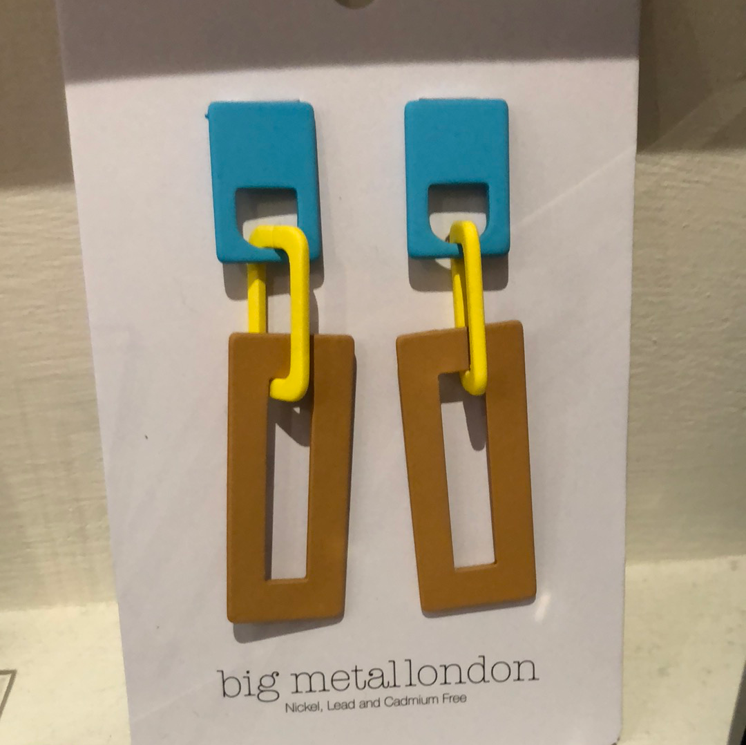 Turquoise Yellow Tan rectangle hoops - BML