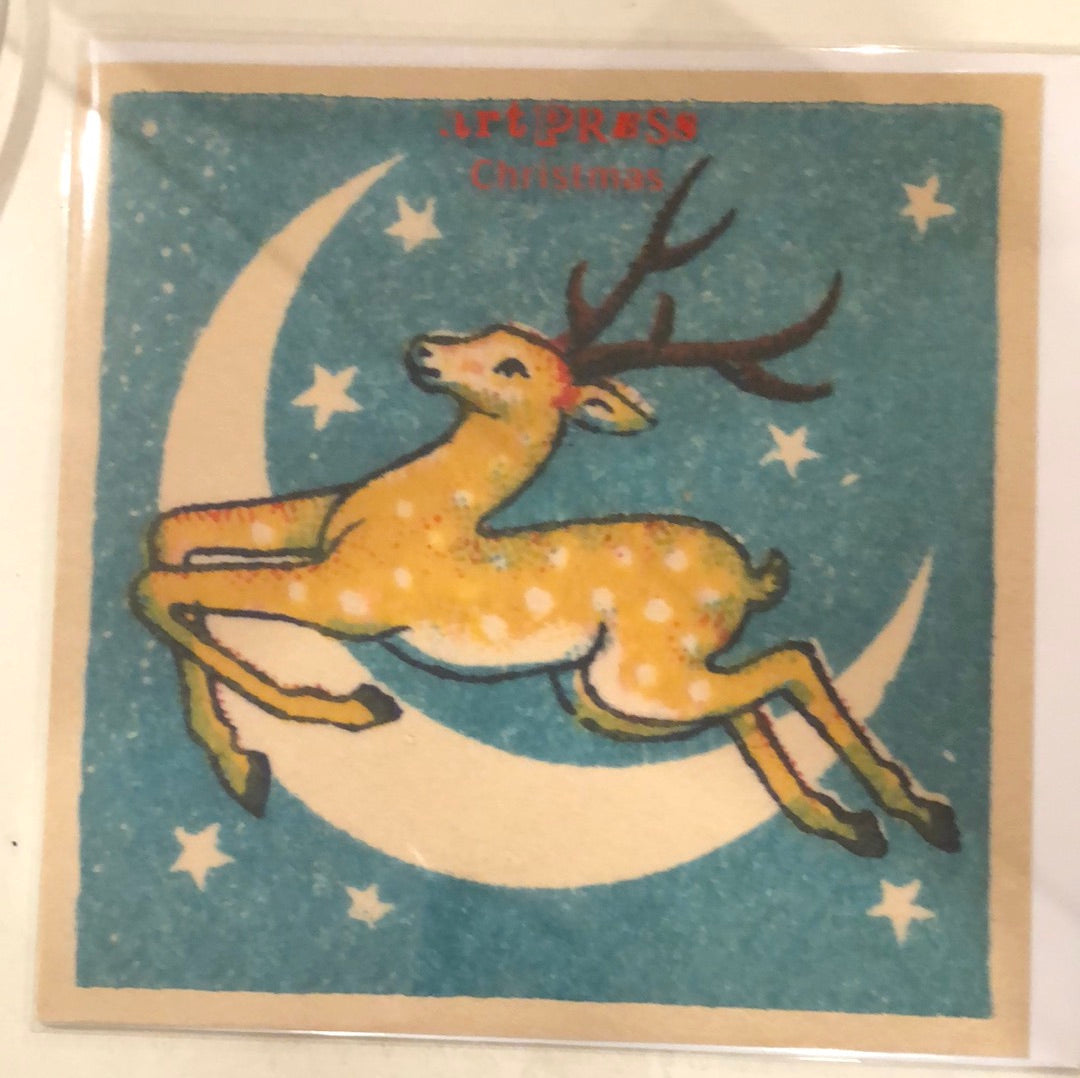 Deer over the Moon Christmas Card