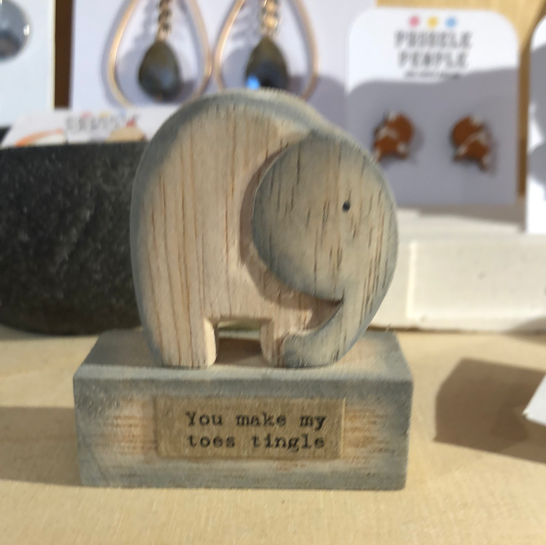 Wooden Elephant you make my toes tingle East of India